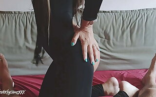 Mistress gives reward to say no to slave, fast sloppy blowjob, deepthroat added to cum in brashness